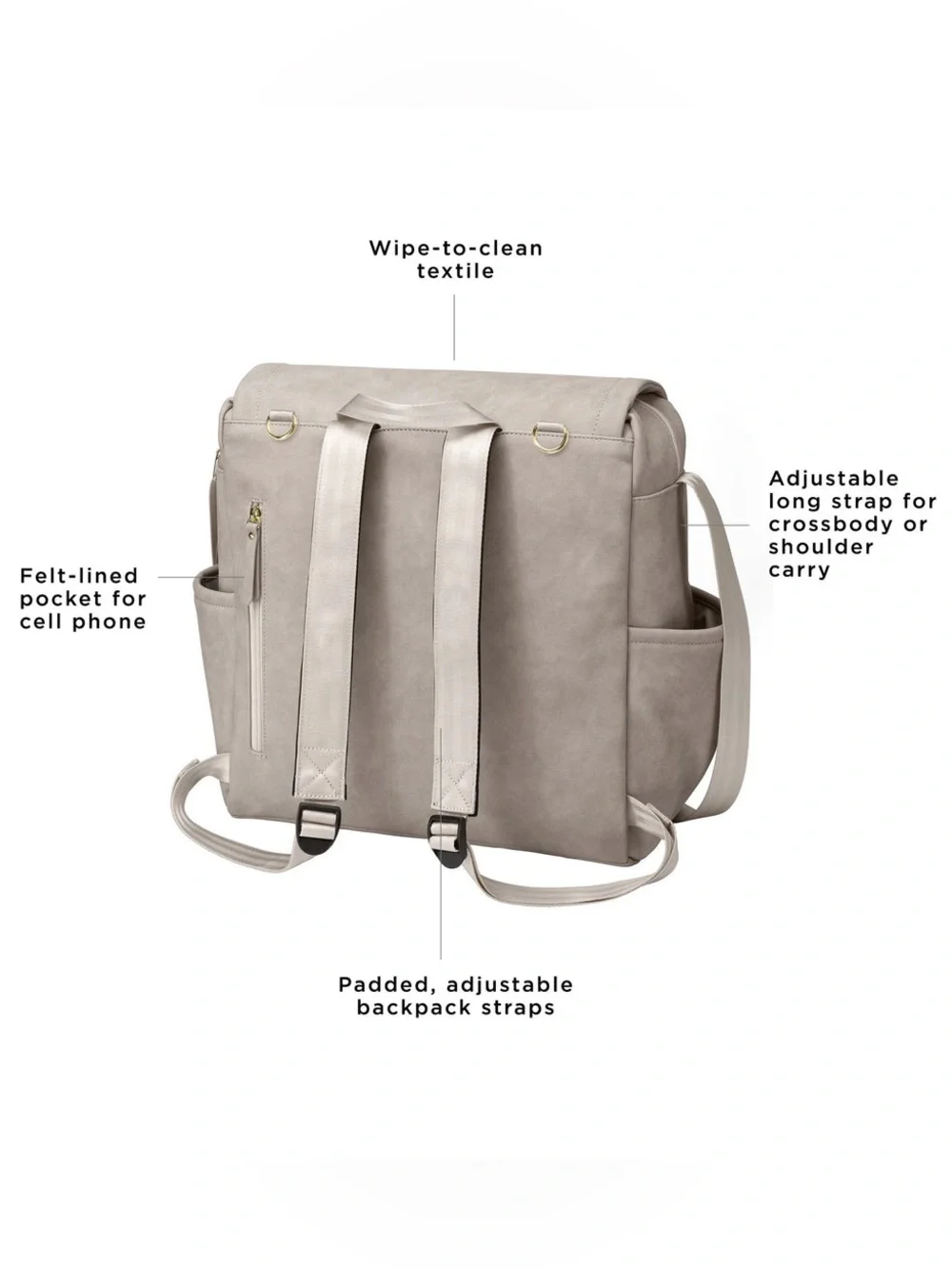 Petunia Pickle Bottom Boxy Backpack in grey matte leatherette. LIKE NEW!